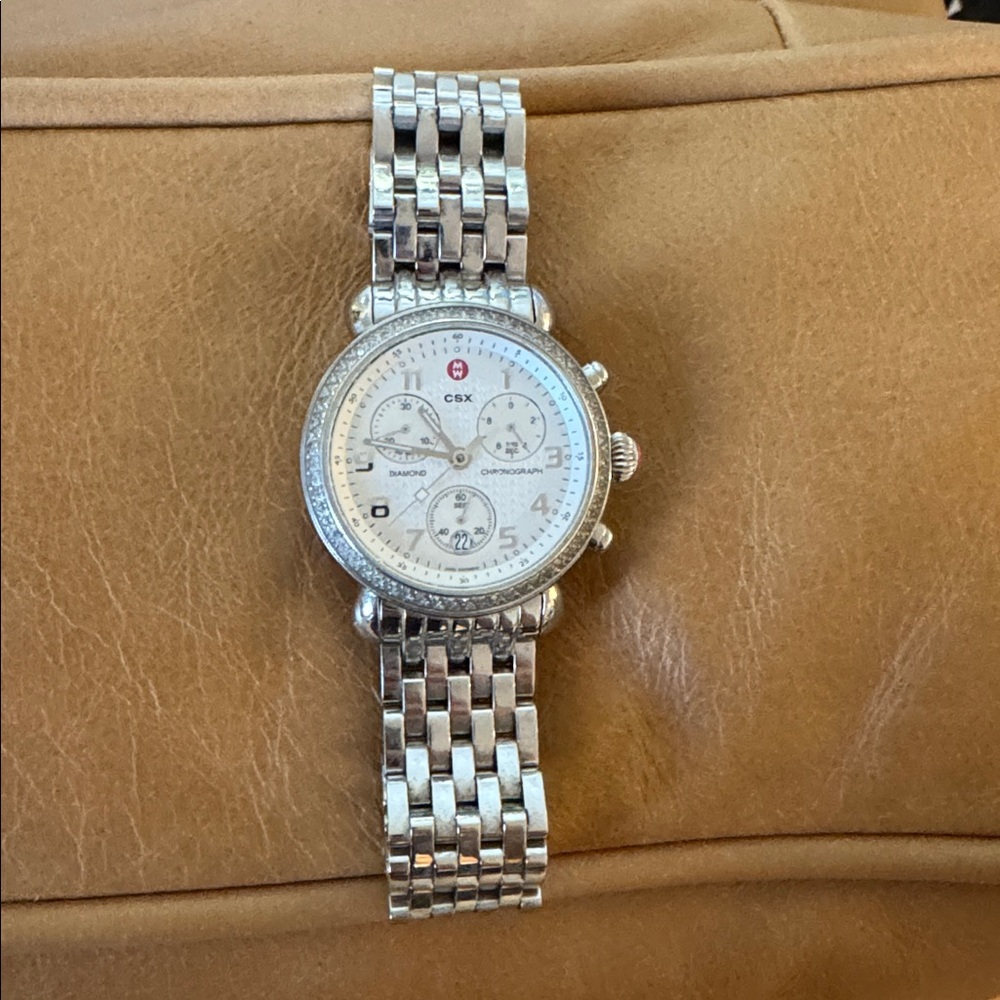 Michele CSX Silver Chronograph Watch